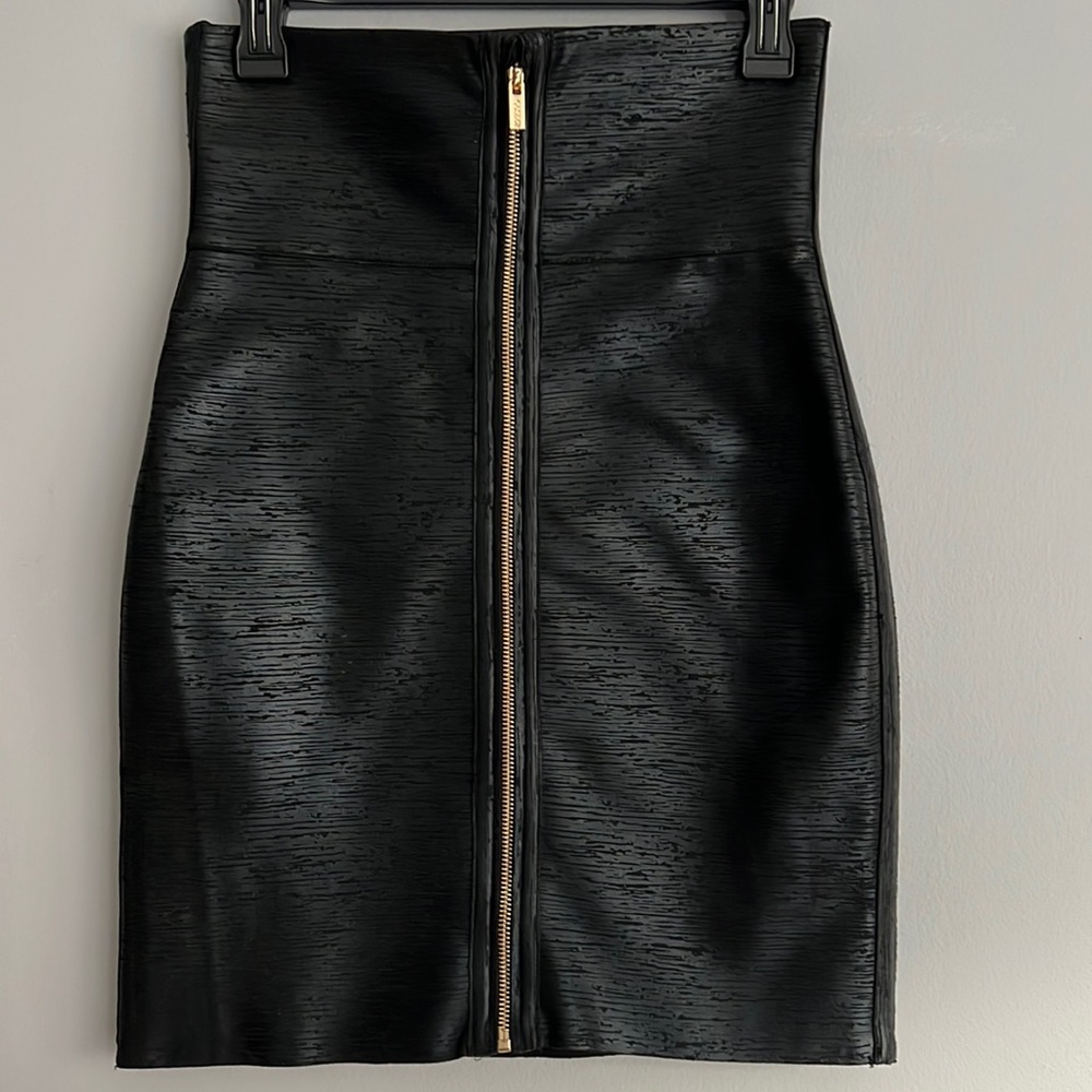 House of London Black Stretch Pencil Vegan Leather Bandage Skirt Womens M 4 6